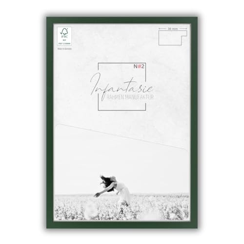 Infantasie 'N°2' Bilderrahmen 21x31 handgefertigt nach Maß | Dunkelgrün | MDF Holz-Design Collage Rahmen inkl. Kunstglas und Metall Aufhänger (Querformat & Hochformat) von Infantasie