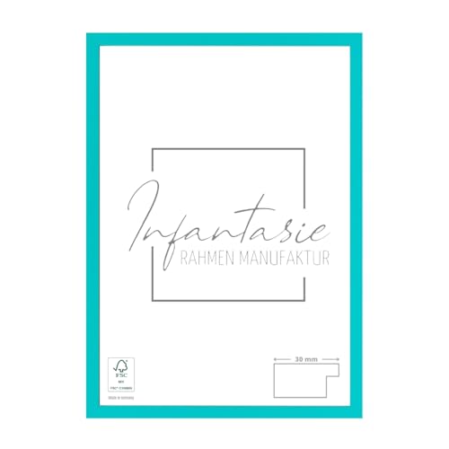 Infantasie 'N°2' Bilderrahmen 25,5x72,5 handgefertigt nach Maß | Türkis Pastell | MDF Holz-Design Collage Rahmen inkl. Kunstglas und Metall Aufhänger (Querformat & Hochformat) von Infantasie