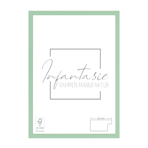 Infantasie 'N°2' Bilderrahmen 30x48 handgefertigt nach Maß | Salbei Pastell | MDF Holz-Design Collage Rahmen inkl. Kunstglas und Metall Aufhänger (Querformat & Hochformat) von Infantasie