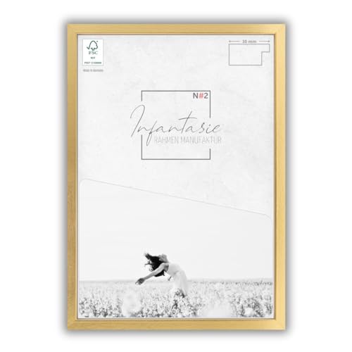 Infantasie 'N°2' Bilderrahmen 42x59 handgefertigt nach Maß | Gold | MDF Holz-Design Collage Rahmen inkl. Kunstglas und Metall Aufhänger (Querformat & Hochformat) von Infantasie