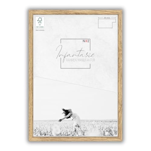 Infantasie 'N°2' Bilderrahmen 45x90 handgefertigt nach Maß | Eiche Natur | MDF Holz-Design Collage Rahmen inkl. Kunstglas und Metall Aufhänger (Querformat & Hochformat) von Infantasie