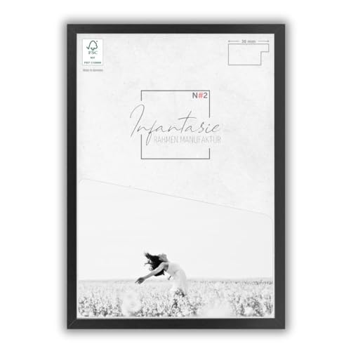Infantasie 'N°2' Bilderrahmen 55x120 handgefertigt nach Maß | Schwarz Matt | MDF Holz-Design Collage Rahmen inkl. Kunstglas und Metall Aufhänger (Querformat & Hochformat) von Infantasie