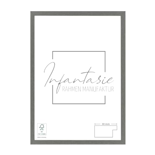 Infantasie 'N°2' Bilderrahmen 65x125 handgefertigt nach Maß | Stahlgrau | MDF Holz-Design Collage Rahmen inkl. Kunstglas und Metall Aufhänger (Querformat & Hochformat) von Infantasie