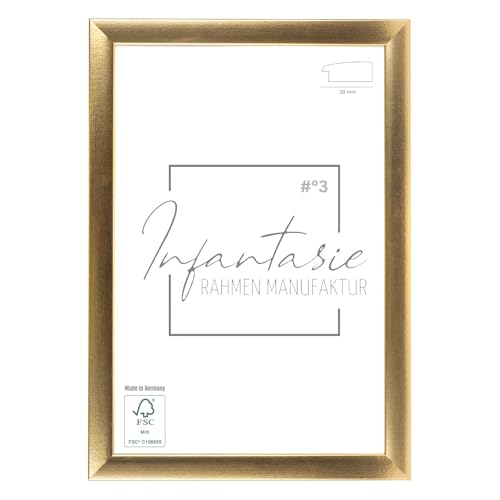 Infantasie 'N°3' Bilderrahmen 14x19 handgefertigt nach Maß | Gold | MDF-Holz Design Collage Holzbilderrahmen inkl. Acrylglas und Metall Aufhänger (Querformat & Hochformat) von Infantasie