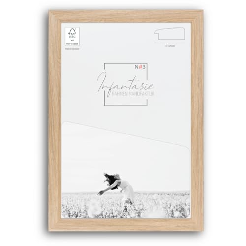 Infantasie 'N°3' Bilderrahmen 55x90 handgefertigt nach Maß | Eiche Natur | MDF-Holz Design Collage Holzbilderrahmen inkl. Acrylglas und Metall Aufhänger (Querformat & Hochformat) von Infantasie