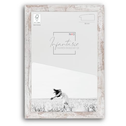 Infantasie 'N°3' Bilderrahmen DIN A4 (21x29,7) handgefertigt nach Maß | Vintage Weiss | MDF-Holz Design Collage Holzbilderrahmen inkl. Acrylglas und Metall Aufhänger (Querformat & Hochformat) von Infantasie