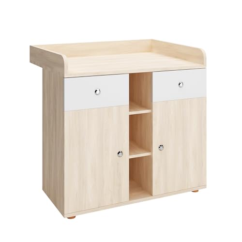 Infantastic® Wickelkommode - inkl. 2 großen Schubladen und 5 Fächer, LxBxH 90/69/92 cm, Farbwahl - Wickelschrank, Wickeltisch Aufsatz, Wickelaufsatz, Baby Möbel Kommode, Wickelregal Organizer (Buche) von Infantastic