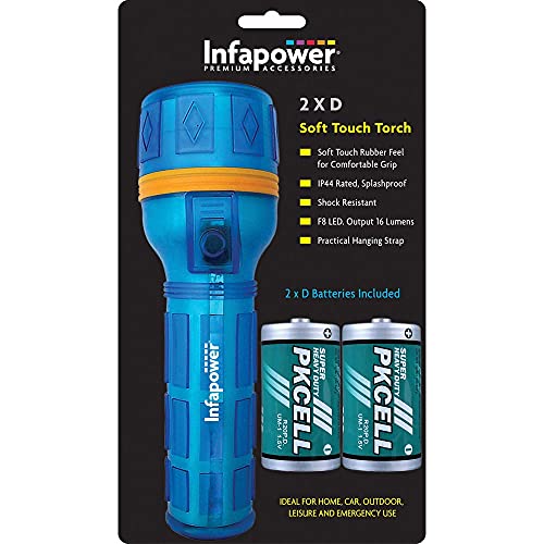 Infapower INFA-F021 Spritzwassergeschützte Soft Touch Taschenlampe Gummi Extra Hell F8 LED Taschenlampe mit Stoßfestigkeit Blau von Infapower