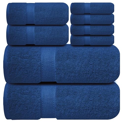 Infinitee Xclusives Premium Navy Badetuch-Set für Badezimmer – [8 Stück] 100% Baumwolle Badezimmer Handtuch-Set – 2 Badetücher, 2 Handtücher und 4 Waschlappen von Infinitee Xclusives