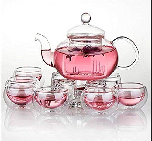 Infinitely Great Home Decor Center 600 ml hitzebeständiges, Elegantes Teekanne aus Glas mit Teekanne und Stövchen und 6 Teetassen - farblos von Infinitely Great Home Decor Center