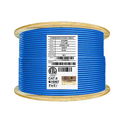 Infinity Kabel CAT6 geschirmt Solid Plenum FTP 100% Reines Kupfer, 1000 ft. Bulk-Kabel Spule blau 1000 Foot von Infinity Cable Products