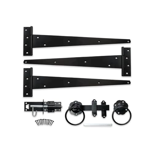 Epoxid-T-Scharniere, schwarz, 45,7 cm – 450 mm, mit einfachem Ring-Torriegel und Brenton-Bolzen-Set, für den Außenbereich, zum Aufhängen von Gartentoren, Schuppentüren und Garagentoren Epoxid-T-Scharniere, schwarz, 45,7 cm – 450 mm, mit einfachem Ring-Torriegel und Brenton-Bolzen-Set, für den Außenbereich, zum Aufhängen von Gartentoren, Schuppentüren und Garagentoren von Infinity Decor