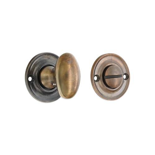 Infinity Decor Antikes Slimline Sicherheitsschloss mit Daumenknauf und Entriegelungsschloss mit Notentriegelung – massives Messing Sichtschutzriegel für Badezimmertüren von Infinity Decor