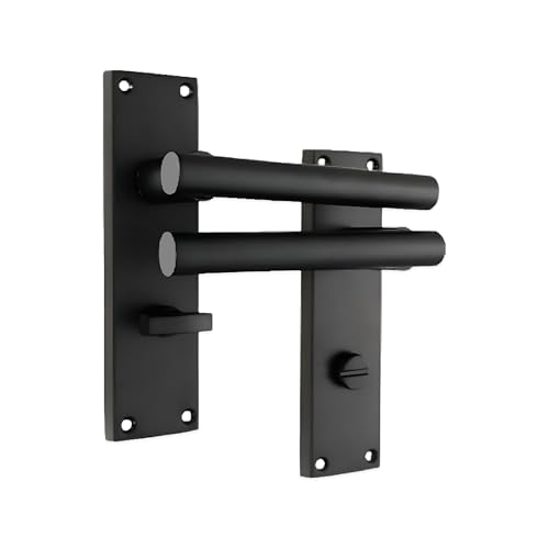 Infinity Decor Türgriff-Set mit geradem Hebel auf rechteckiger Rückplatte, mattschwarz, modernes Design, ideal für Innen- und Außentüren (Badezimmer) von Infinity Decor