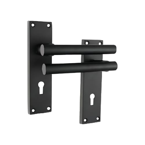 Infinity Decor Türgriff-Set mit geradem Hebel auf rechteckiger Rückplatte, mattschwarz, modernes Design, ideal für Innen- und Außentüren (Schloss) von Infinity Decor