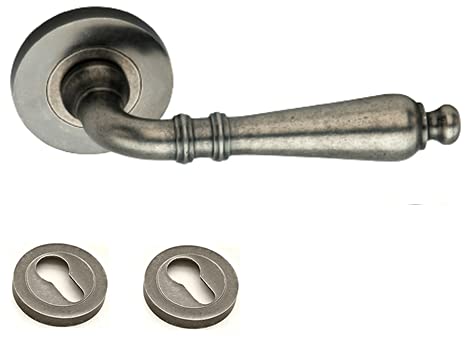 Infinity Decor Türgriff aus Zinn mit Rosetten zur Auswahl – aus massivem Messing – antiker altenglischer Stil (Griff + Europrofil-Rosetten) von Infinity Decor