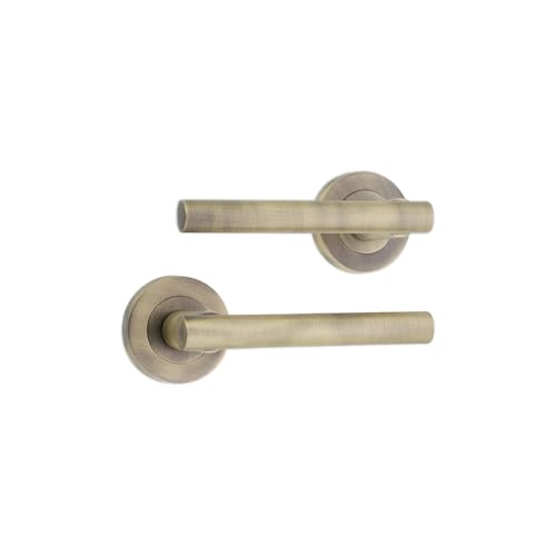 Infinity Decor Türgriff mit geradem T-Griff auf runder Rosette in mattem Antik-Finish, interne Zuggriffe für Innen- und Außentüren, 1 Paar von Infinity Decor