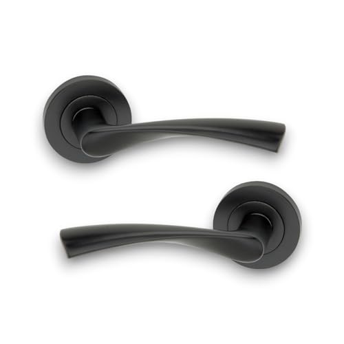 Infinity Decor Türgriffe mit gedrehtem Hebel auf runder Rosette, mattschwarz, Innenziehgriffe – ideal für Wohn- und Bürogebrauch von Infinity Decor