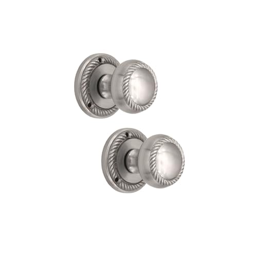 Infinity Decor Türknauf-Set aus satiniertem Chrom, georgisches Seil-Design, 50 mm, massives Messing, gefederte Griffe für Innen- und Außentüren von Infinity Decor