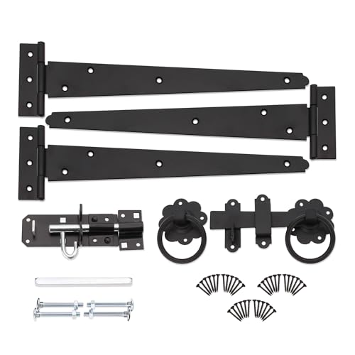T-Scharniere aus Epoxidharz, schwarz, 300 mm, mit einfachem Ring-Torriegel und Brenton-Bolzen-Set, Holztorbeschläge-Set für Gartentor, Schuppentür und Außentüren T-Scharniere aus Epoxidharz, schwarz, 300 mm, mit einfachem Ring-Torriegel und Brenton-Bolzen-Set, Holztorbeschläge-Set für Gartentor, Schuppentür und Außentüren von Infinity Decor