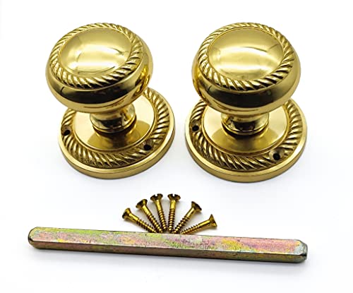 Türknauf-Set, massives Messing, robust, georgianisch, rund, 50 mm (poliertes Messing) von Infinity Decor
