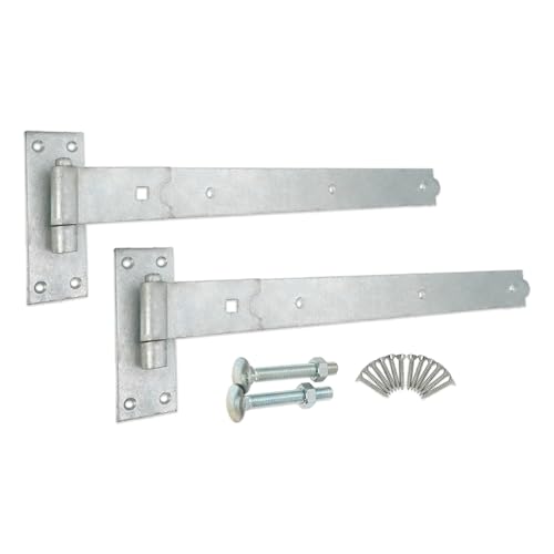 Verzinktes Zink, 630 mm, gerader Haken und Bandscharniere, 1 Paar, robustes Holztürbeschlag-Set für Garagentore und Gartentore von Infinity Decor
