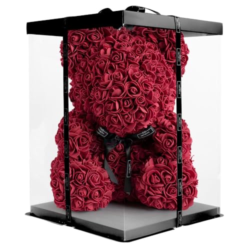 Infinity® Rosenbär Dunkelrot 40 cm – Handgefertigter Bär mit Geschenkbox & über 600 duftenden 3D-Rosen – Geschenk zum Geburtstag oder Jahrestag von Infinity Flowerbox