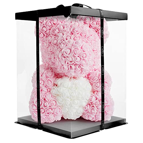 Infinity® Rosenbär Rosa 40 cm mit Herz – Handgefertigter Bär mit Geschenkbox & über 600 duftenden 3D-Rosen – Geschenk für Frauen, Geburtstag oder Jahrestag von Infinity Flowerbox