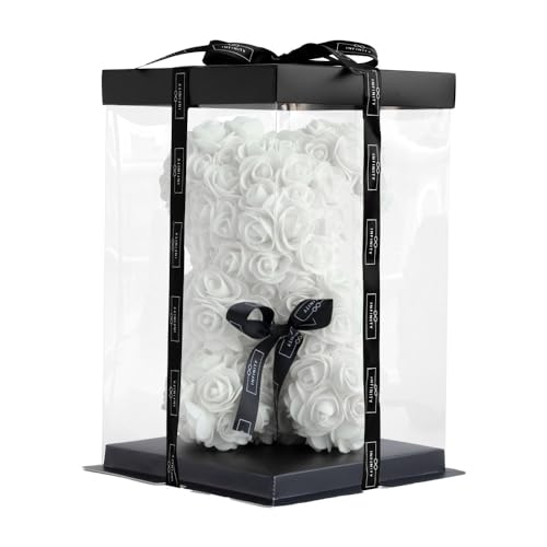 Infinity® Rosenbär Weiß 25 cm – Handgefertigter Bär mit Geschenkbox & über 300 duftenden 3D-Rosen – Geschenk für Frauen, Geburtstag oder Jahrestag von Infinity Flowerbox