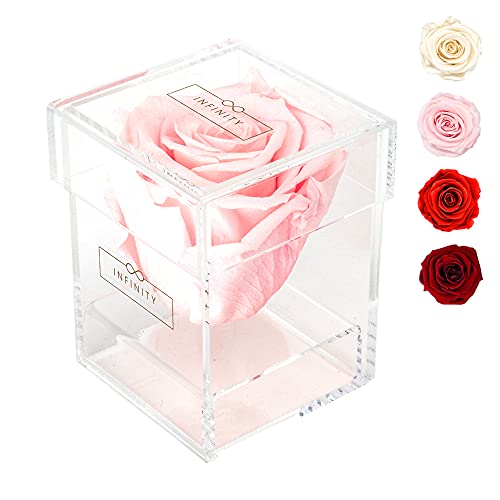 Infinity Acrylbox - 1 Echte Infinity Rose, die 1-3 Jahre hält ohne Wasser | Acrylbox mit Rosa haltbarer Rose - Mit Geschenkverpackung für sie von Infinity Flowerbox