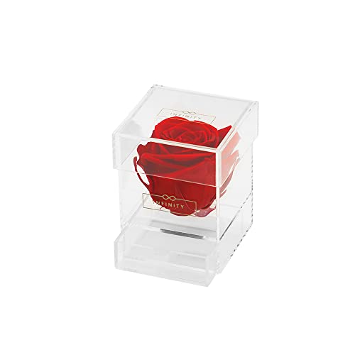 Infinity Acrylbox mit Schubfach - 1 Echte Infinity Rose, die 1-3 Jahre hält ohne Wasser | Acrylbox mit Roter haltbarer Rose - Mit Geschenkverpackung für sie von Infinity Flowerbox