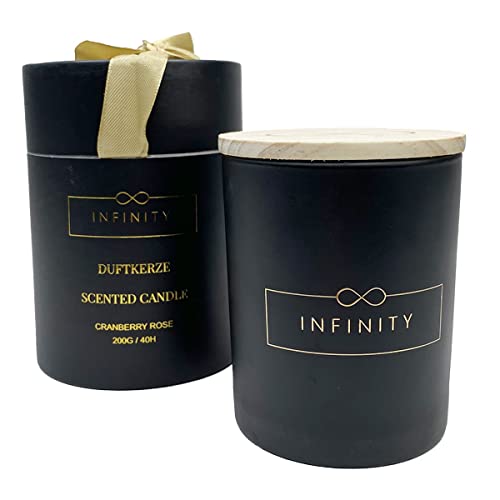 Infinity - Duftkerze aus Sojawachs, 40 Stunden Brenndauer mit blumiger Cranberry Rose Duftnote in edler Matt Schwarzer Optik und Geschenkverpackung von Infinity Flowerbox