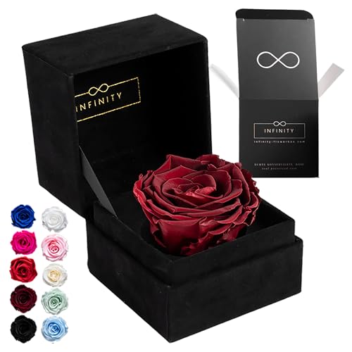 Infinity Flowerbox - 1 Echte Ewige Rose in aufklappbarer Rosenbox (3 Jahre haltbare konservierte Rose). Direkt in Geschenkbox als edles Geschenk für Frauen von Infinity Flowerbox