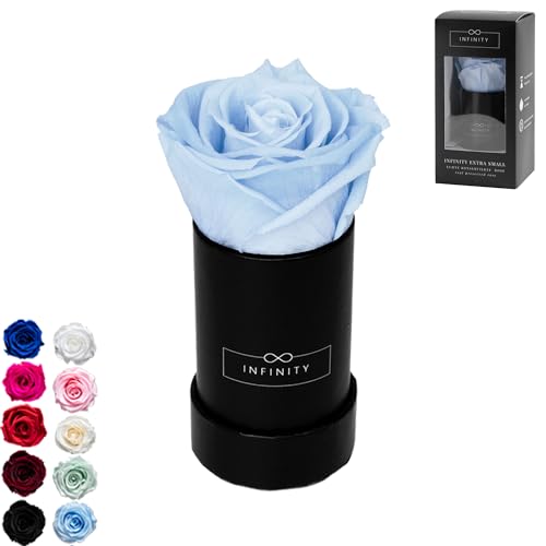 Infinity Flowerbox - 1 echte Infinity Rosen (3 Jahre haltbar ohne Wasser) - Direkt mit Geschenkverpackung geliefert I Handgefertigt in Berlin I Geschenk für Frauen (Blaue Rose in schwarzer Box) von Infinity Flowerbox