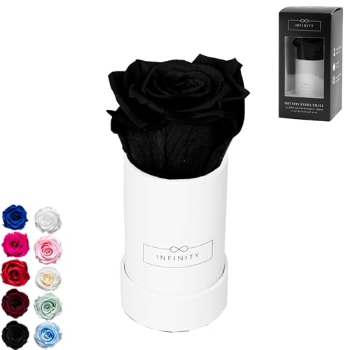 Infinity Flowerbox - 1 echte Infinity Rosen (3 Jahre haltbar ohne Wasser) - Direkt mit Geschenkverpackung geliefert I Handgefertigt in Berlin I Geschenk für Frauen (Schwarze Rose in weißer Box) von Infinity Flowerbox