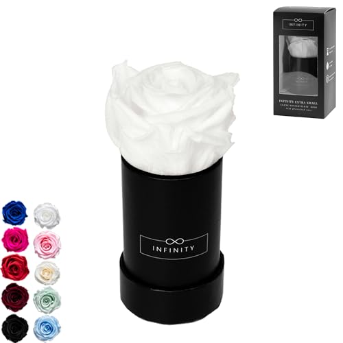 Infinity Flowerbox - 1 echte Infinity Rosen (3 Jahre haltbar ohne Wasser) - Direkt mit Geschenkverpackung geliefert I Handgefertigt in Berlin I Geschenk für Frauen (Weiße Rose in schwarzer Box) von Infinity Flowerbox