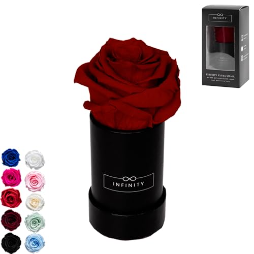 Infinity Flowerbox - 1 echte Infinity Rosen (3 Jahre haltbar ohne Wasser) - Mit Geschenkverpackung I Handgefertigt in Berlin I Geschenk für Frauen (Dunkelrote Rose in schwarzer Box) von Infinity Flowerbox