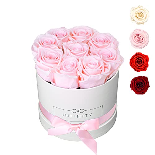 Infinity Flowerbox Medium - 9 echte Premiumrosen in Rosa - 3 Jahre haltbar ohne gießen | Handmade in Deutschland von Infinity Flowerbox