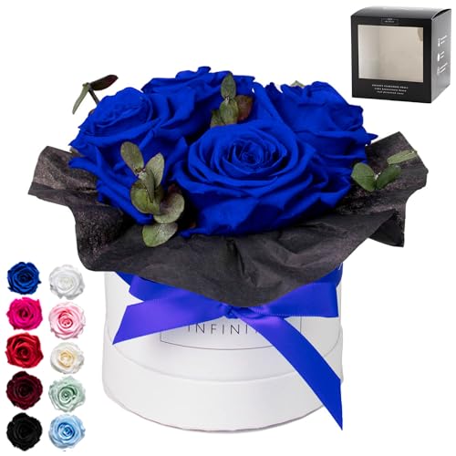 Infinity Flowerbox - Eucalyptus Bouquet Blau - Konservierte Rose in Geschenkbox, blüht 3 Jahre ohne Wasser von Infinity Flowerbox