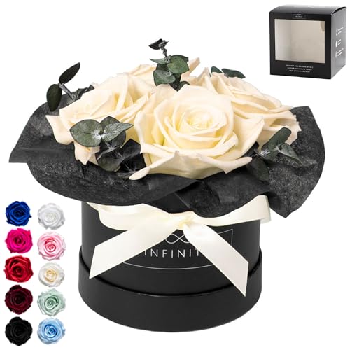 Infinity Flowerbox - Eucalyptus Bouquet Champagne - Konservierte Rose in Geschenkbox, blüht 3 Jahre ohne Wasser von Infinity Flowerbox