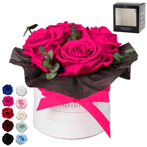 Infinity Flowerbox - Eucalyptus Bouquet Hot Pink - Konservierte Rose in Geschenkbox, blüht 3 Jahre ohne Wasser von Infinity Flowerbox