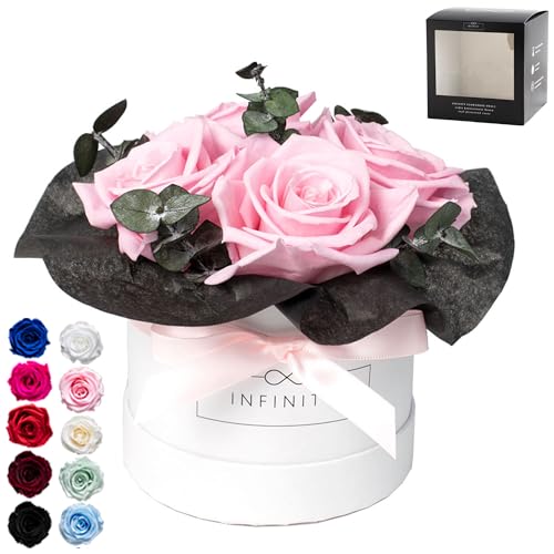 Infinity Flowerbox - Eucalyptus Bouquet Rosa - Konservierte Rose in Geschenkbox, blüht 3 Jahre ohne Wasser von Infinity Flowerbox