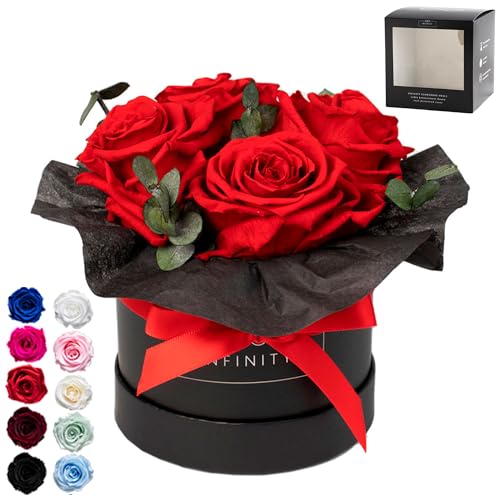 Infinity Flowerbox - Eucalyptus Bouquet Rot - Konservierte Rose in Geschenkbox, blüht 3 Jahre ohne Wasser von Infinity Flowerbox