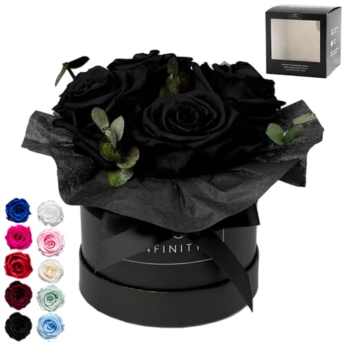 Infinity Flowerbox - Eucalyptus Bouquet Schwarz - Konservierte Rose in Geschenkbox, blüht 3 Jahre ohne Wasser, Small von Infinity Flowerbox