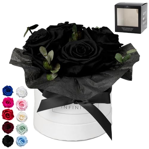 Infinity Flowerbox - Eucalyptus Bouquet Schwarz - Konservierte Rose in Geschenkbox, blüht 3 Jahre ohne Wasser von Infinity Flowerbox