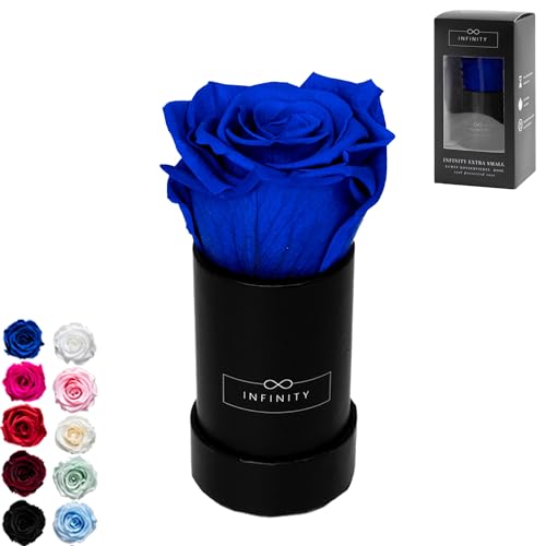 Infinity Flowerbox - 1 echte Infinity Rosen (3 Jahre haltbar ohne Wasser) - Direkt mit Geschenkverpackung geliefert I Handgefertigt in Berlin I Geschenk für Frauen (Blaue Rose in schwarzer Box) von Infinity Flowerbox