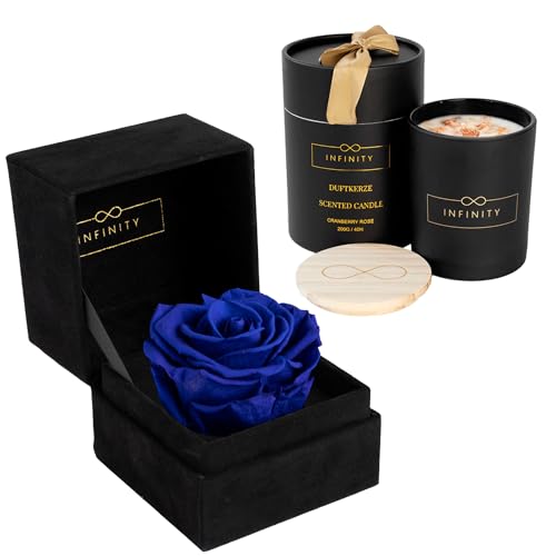 Infinity Flowerbox - Geschenkset Velvet Candle - 1 Infinity Rose mit Duftkerze im Set - 3 Jahre haltbare Rose & Cranberry Rose Duftkerze - Direkt als Geschenk verpackt von Infinity Flowerbox