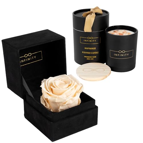 Infinity Flowerbox - Geschenkset Velvet Candle - 1 Infinity Rose mit Duftkerze im Set - 3 Jahre haltbare Rose & Cranberry Rose Duftkerze - Direkt als Geschenk verpackt von Infinity Flowerbox