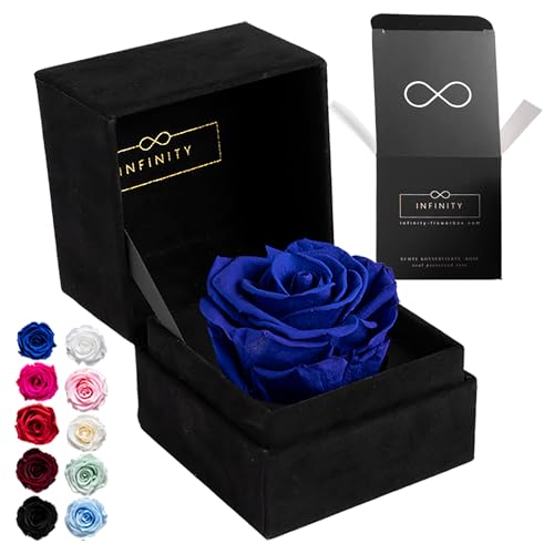 Infinity Flowerbox Infinity Single Velvet Box Konservierte echte Rose, die 3 Jahre lang hält, Royal Blue von Infinity Flowerbox