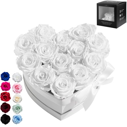 Infinity Flowerbox Large Herz - 13 echte Premiumrosen in Weiß - 3 Jahre haltbar ohne gießen | In Geschenkverpackung mit Satinschleife Infinity Flowerbox Large Herz - 13 echte Premiumrosen in Weiß - 3 Jahre haltbar ohne gießen | In Geschenkverpackung mit Satinschleife von Infinity Flowerbox